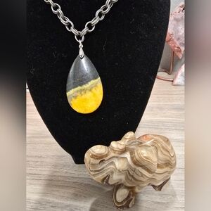 Stunning Bumble Jasper Pendant On A Double Rollo Antique Silver Chain